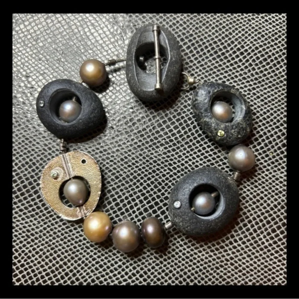 Finely Crafted Found Beach Rocks and Multi Colored Pearls and Gem Stones - Picture 1 of 5